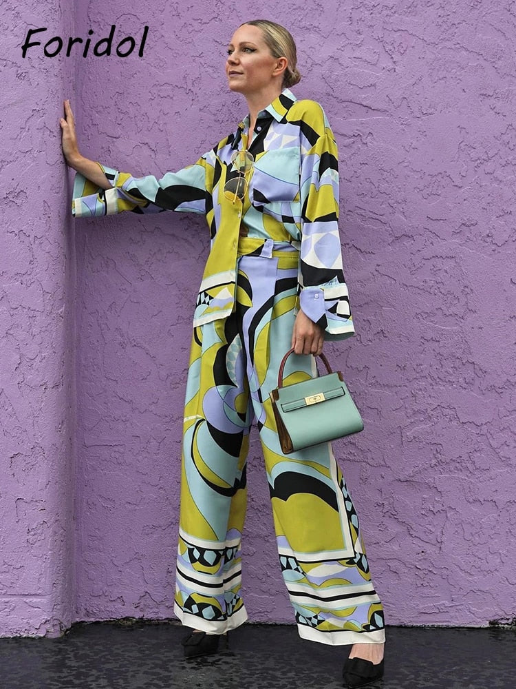 Geometric Print Suits with Wide Leg Pockets Co-ord set