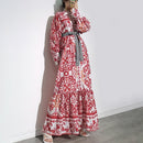 Retro RED Lantern Sleeves Women Long Dress