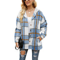 2022 women's autumn and winter new women's plaid jacket hooded casual loose shirt