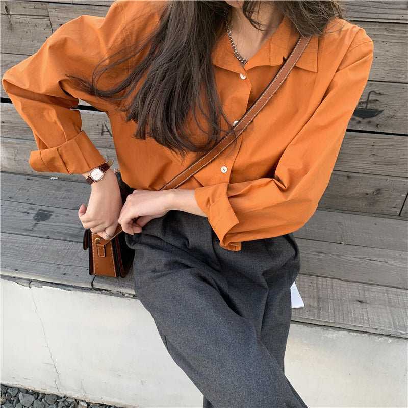Small fragrant shirt women's design sexy 921 spring and autumn new Korean version of loose combing cotton wild shirt 2109