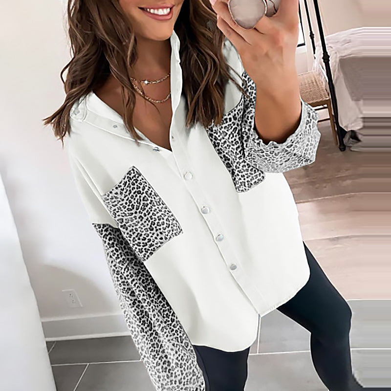 new shirt jacket women's long-sleeved pocket leopard print lapel cardigan top