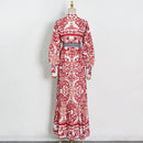 Retro RED Lantern Sleeves Women Long Dress3