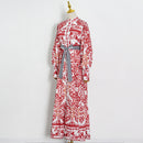 Retro RED Lantern Sleeves Women Long Dress2