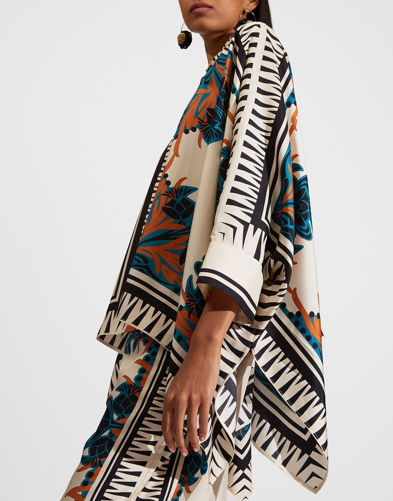 Full Printed Oversized  Cape Style Tops with Pants Set1