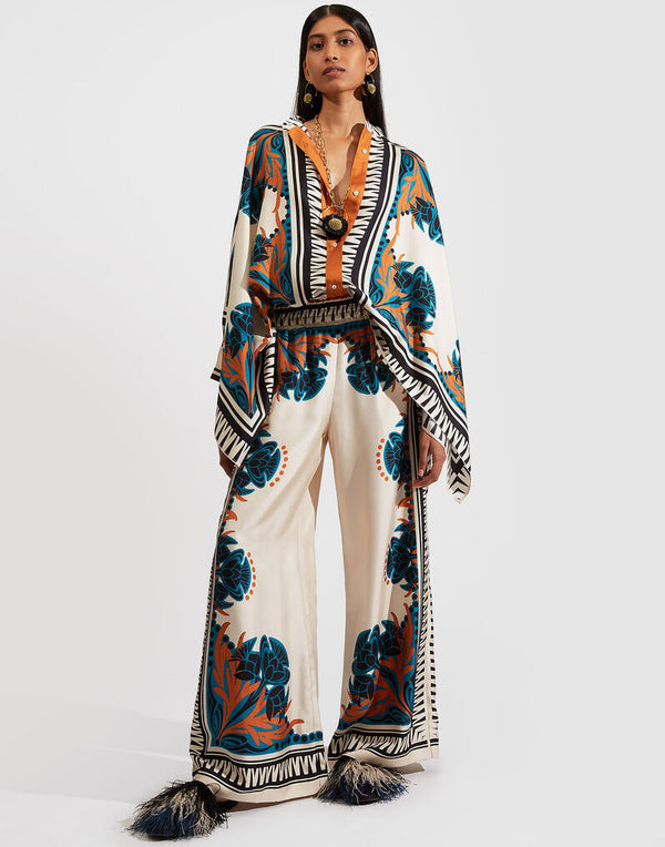 Full Printed Oversized  Cape Style Tops with Pants Set