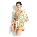 Vintage Floral Print  Short Shirt Dress1