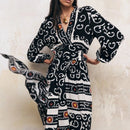 Black Long Sleeve Casual Midi Dresses4