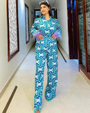 Feather Patchwork Shirt With Wide Leg Long Pants1