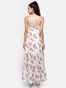 White Floral Print Halter Neck Viscose Maxi Dress2