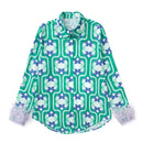 Feather Patchwork Shirt With Wide Leg Long Pants3