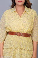 Trendy Floral Light Yellow Printed Pleated Dress1