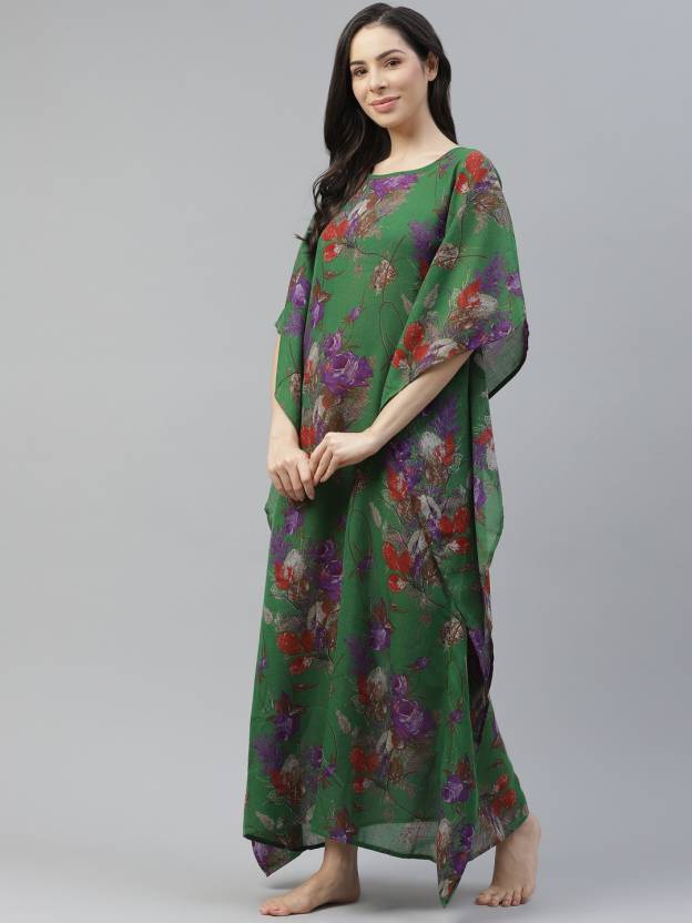 Green & Purple Printed Kimono Maxi Nightdress3
