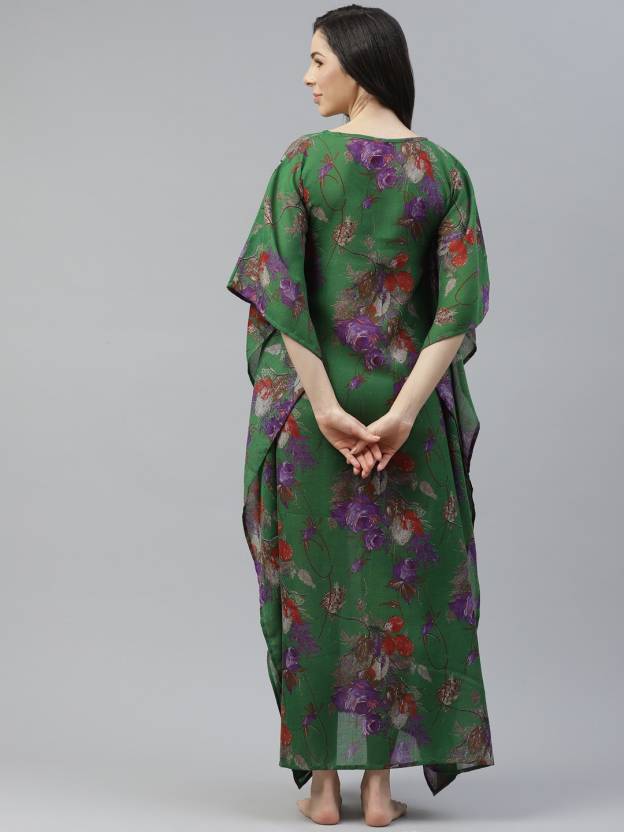 Green & Purple Printed Kimono Maxi Nightdress2