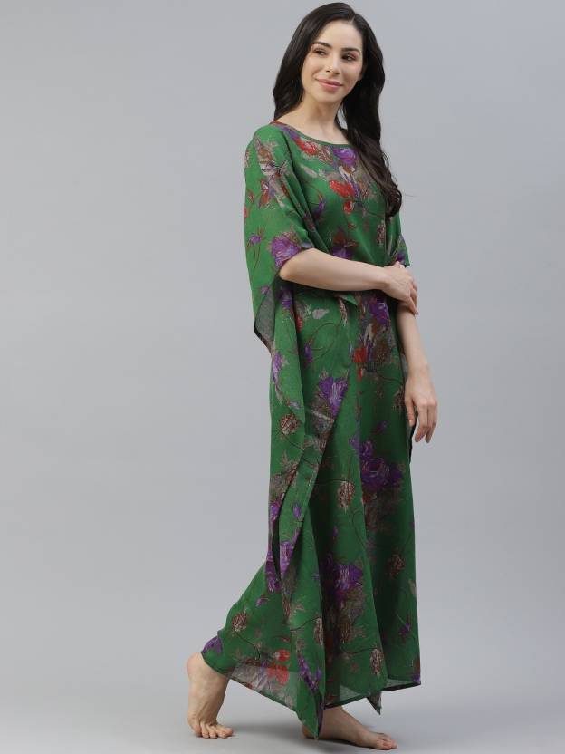 Green & Purple Printed Kimono Maxi Nightdress4