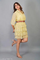 Trendy Floral Light Yellow Printed Pleated Dress2